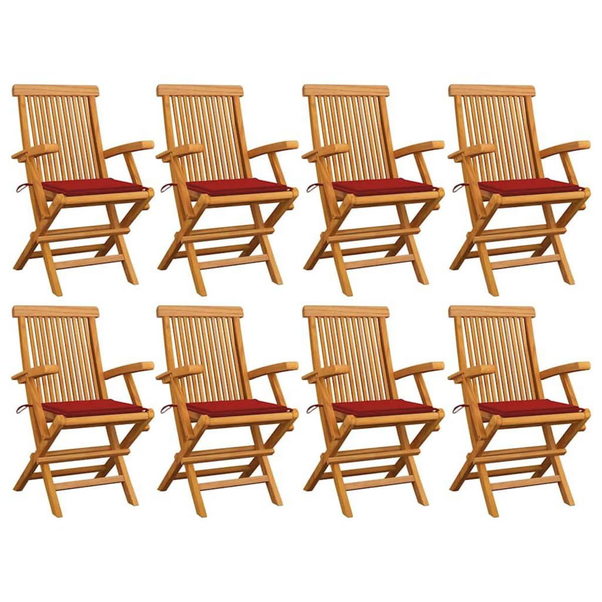 VIDAXL Chaises de jardin avec coussins rouge lot de 8 Teck massif