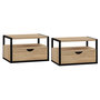 Voir la diapositive 1 : ID MARKET Lot de 2 tables de chevet murales DETROIT 1 tiroir + 1 tablette suspendus bois et métal noir design industriel