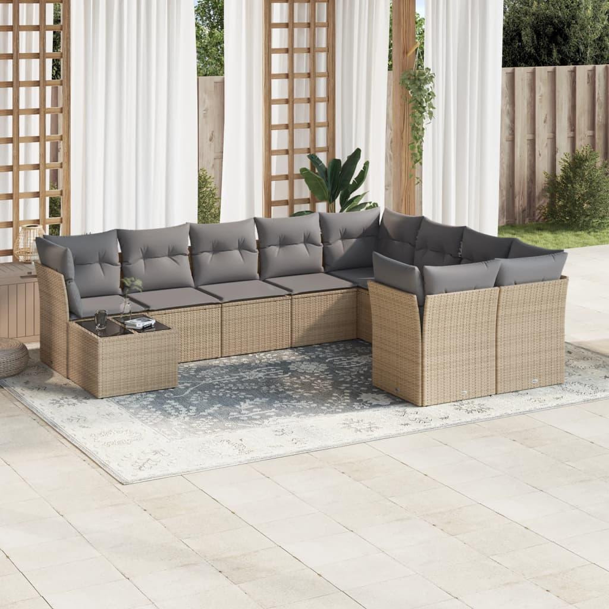VIDAXL Salon de jardin avec coussins 10 pcs beige resine tressee