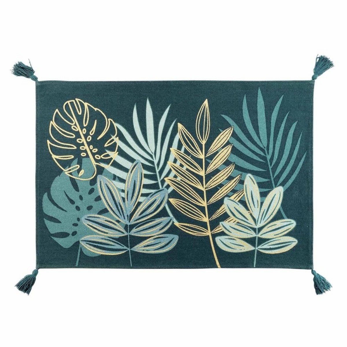 Douceur d'Intérieur Tapis pompons 60x90 cm métallisé Ornella émeraude