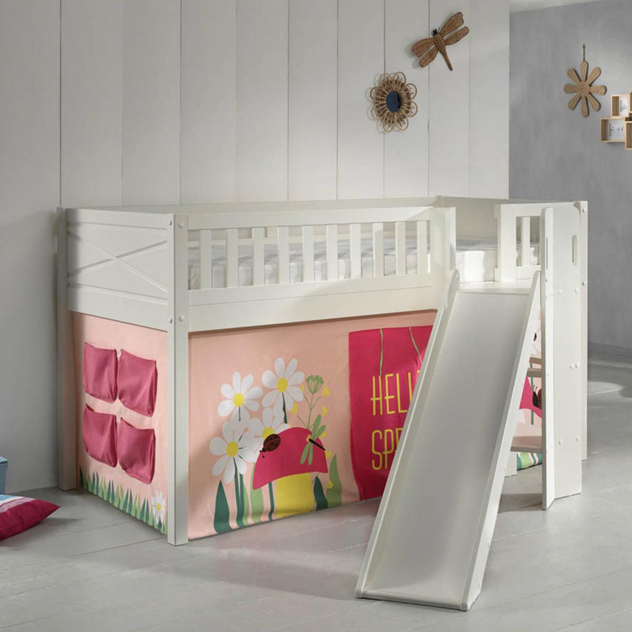 Voir la diapositive 5 : Paris Prix Lit enfant toboggan & tente  scott spring  90x200cm blanc