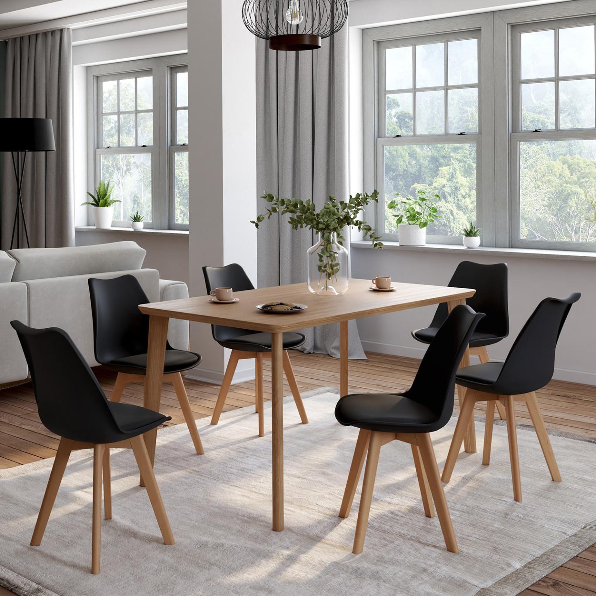Voir la diapositive 2 : ID MARKET Lot de 6 chaises scandinaves sara noires pour salle à manger