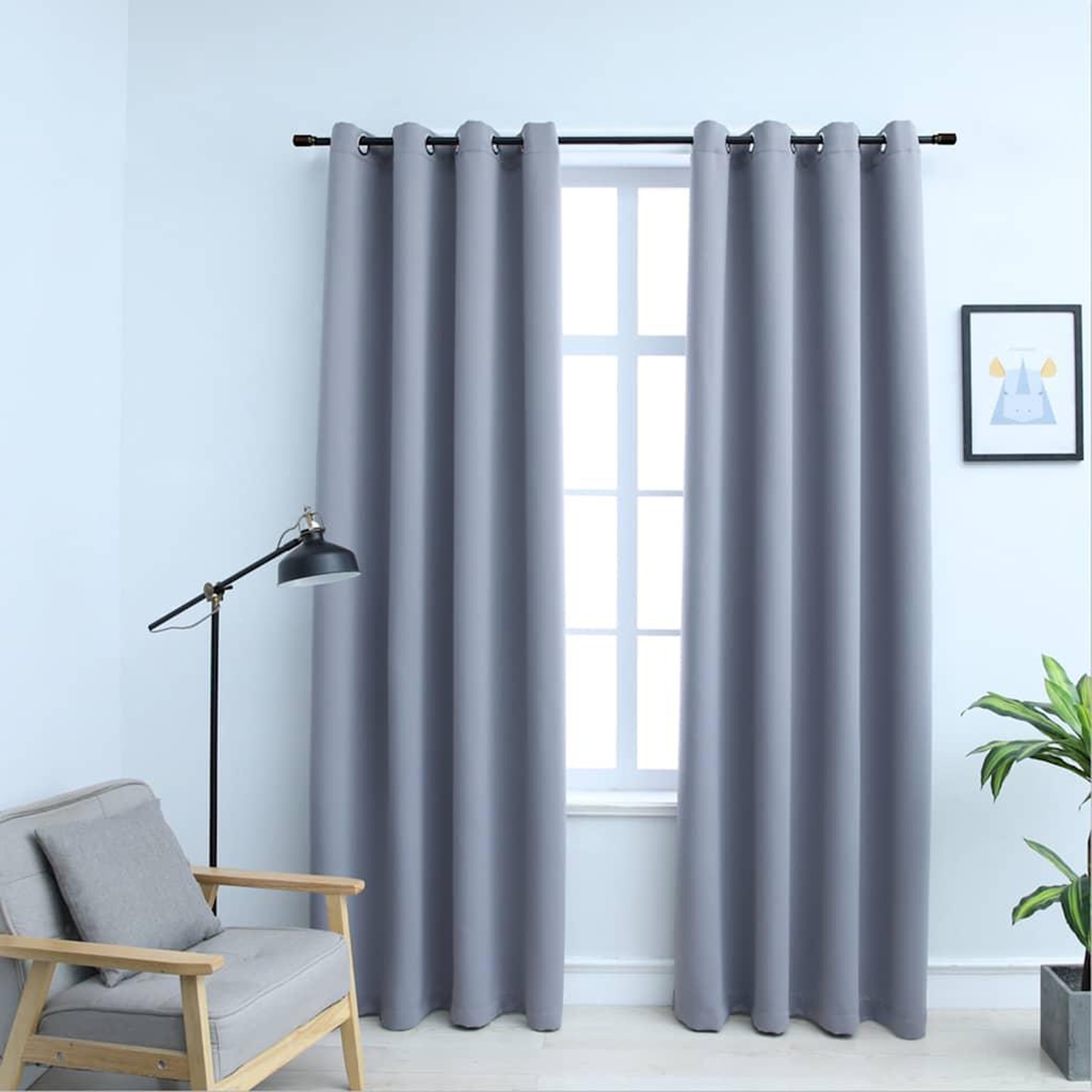 VIDAXL Rideaux occultants avec anneaux en metal 2 pcs Gris 140x225 cm