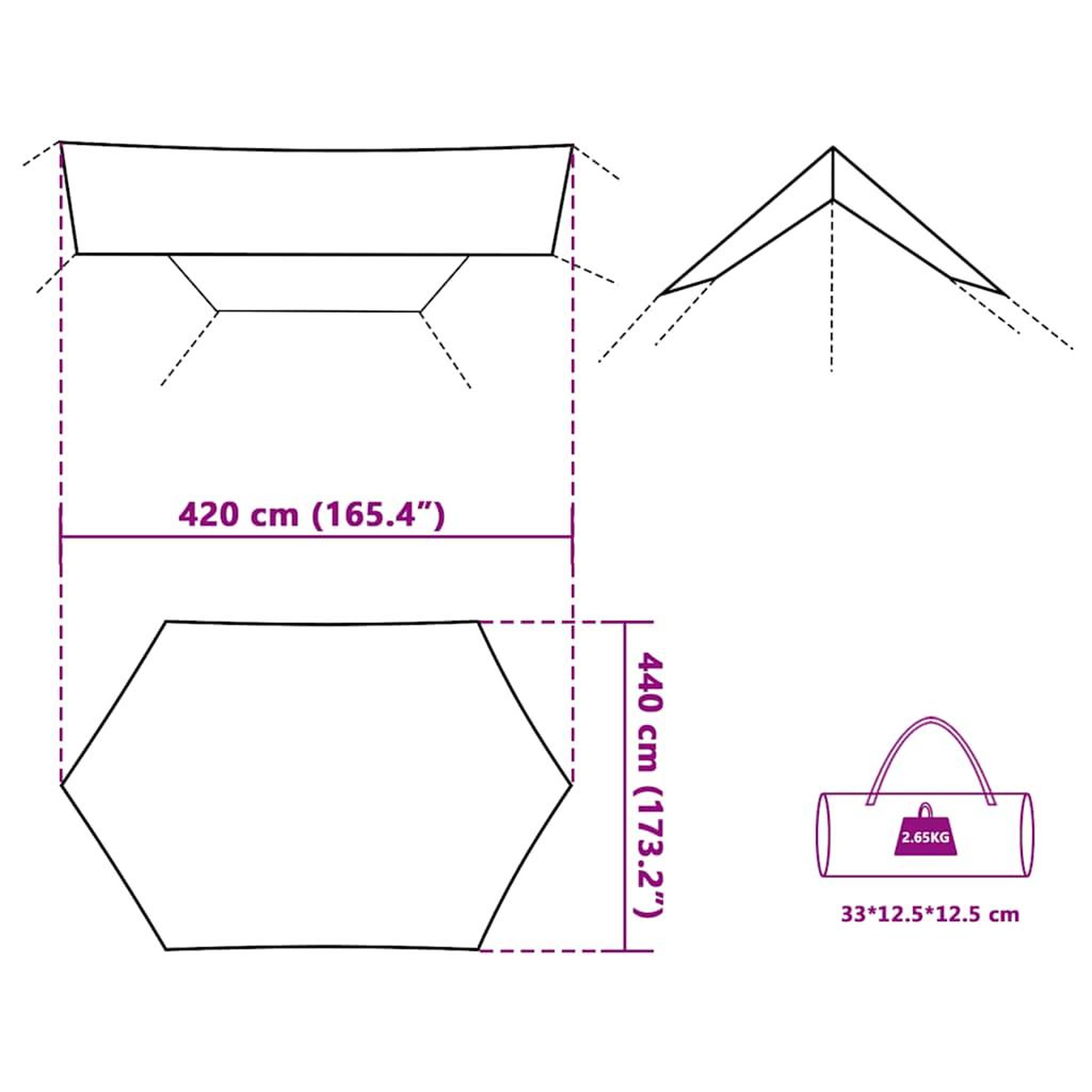 Voir la diapositive 6 : VIDAXL Bache de camping vert 420x440 cm impermeable