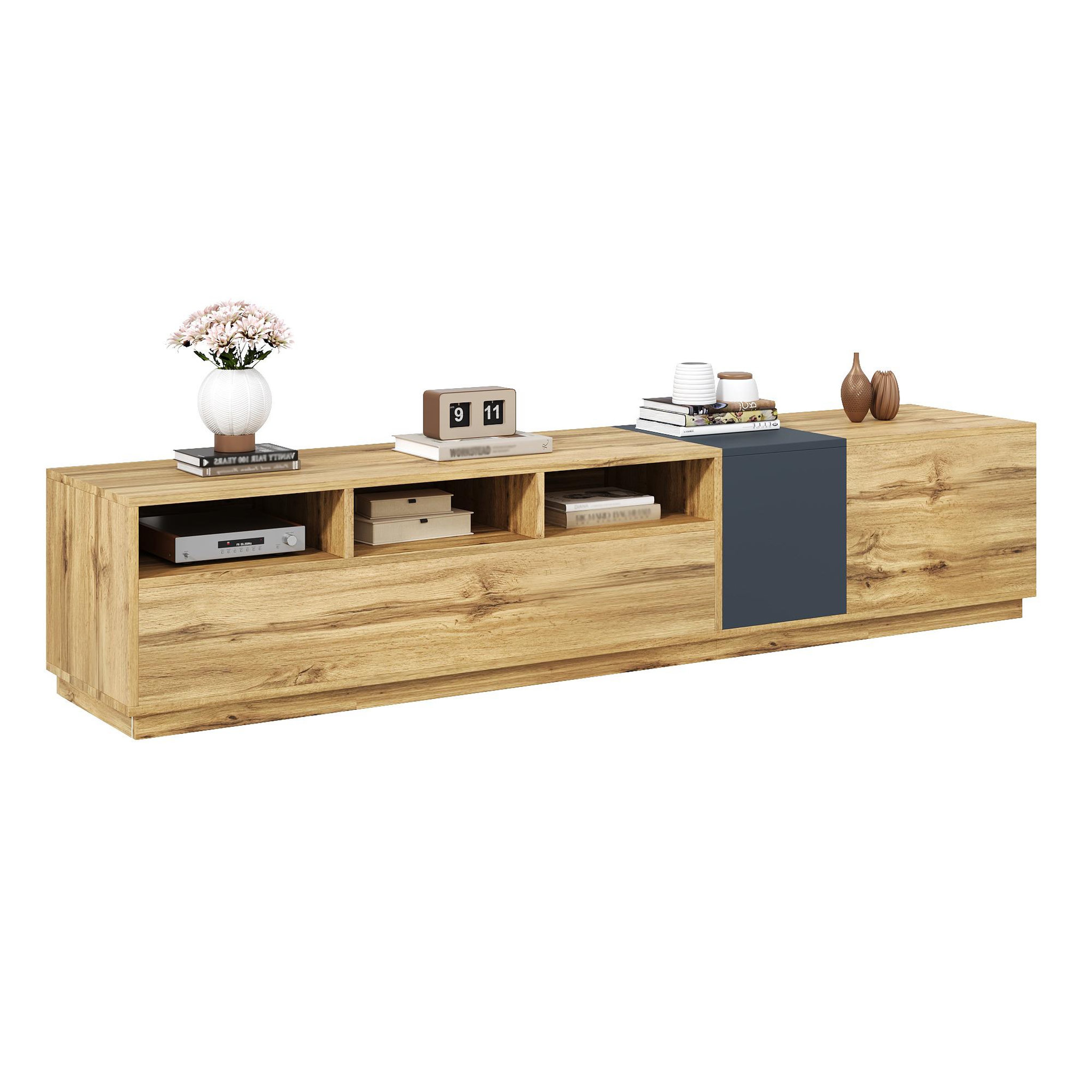 MERAX Meuble tv naturel+noir 200 cm panneau de particules