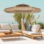 Voir la diapositive 2 : OUTSUNNY Parasol droit style Hawaïen - parasol à franges raphia diamètre 294 cm - manivelle métal marron clair