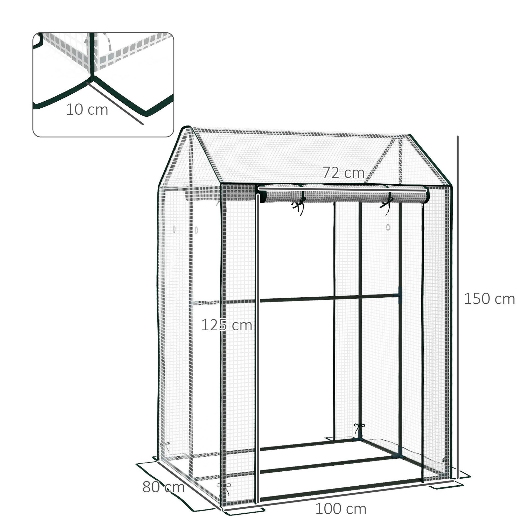 Voir la diapositive 3 : OUTSUNNY Serre de jardin 0,8 m² - 2 espaces, 2 portes enroulables - acier pe transparent