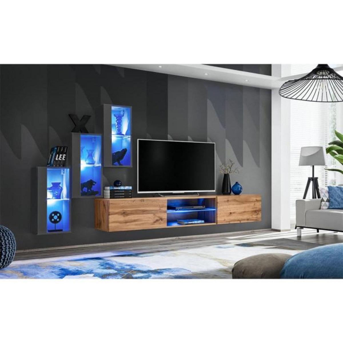 Paris Prix Ensemble Meuble TV  Switch XXII  210cm Gris & Naturel