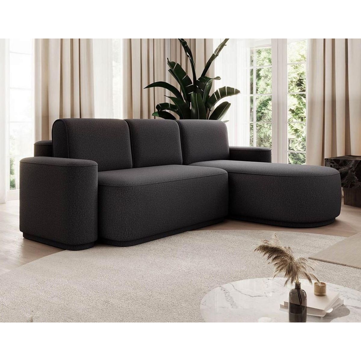 BEST MOBILIER Sam - canapé d'angle droit 4 places convertible avec coffre en tissu