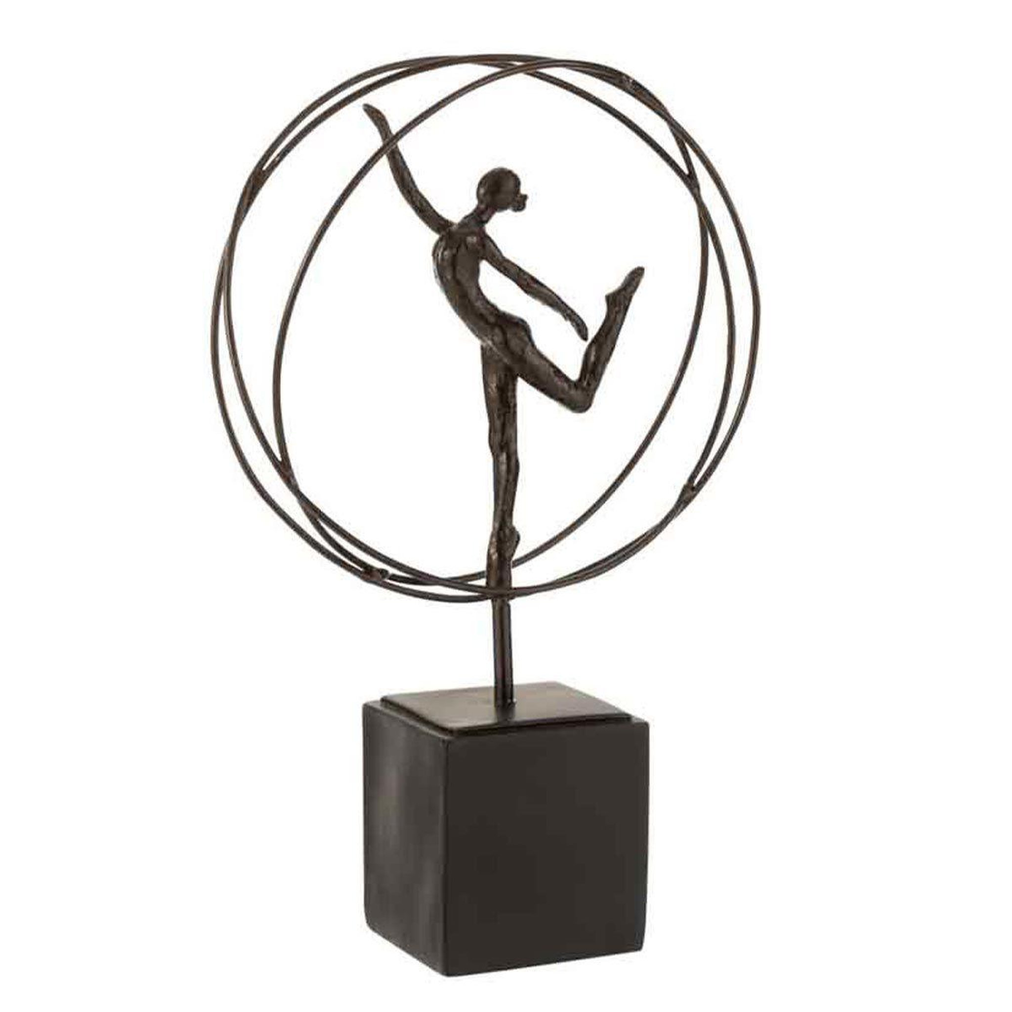 J-LINE Gymnaste sur socle  cercle  35cm marron