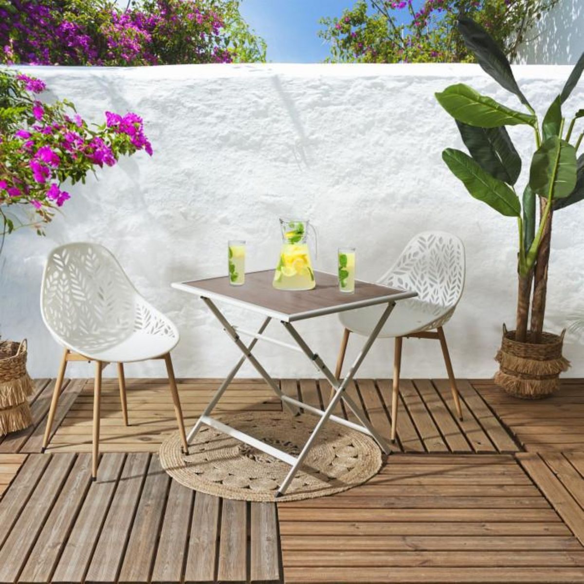 Paris Prix Table de Jardin Pliable  Barcelone  70cm Blanc & Naturel