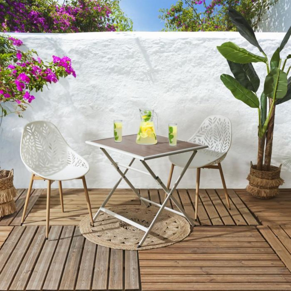 Paris Prix Table de Jardin Pliable  Barcelone  70cm Blanc & Naturel