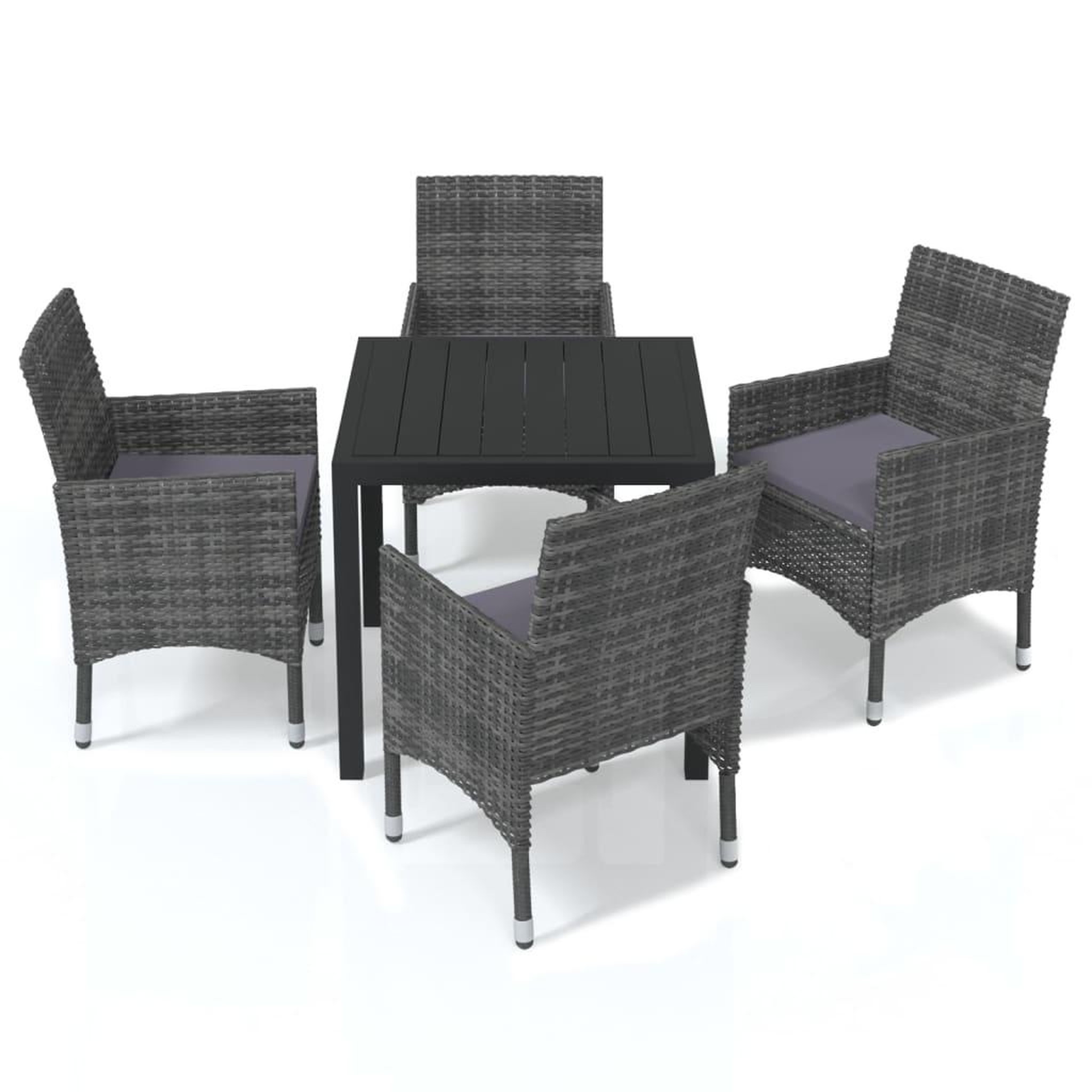 Voir la diapositive 2 : VIDAXL Ensemble a manger de jardin coussins 5pcs Resine tressee Gris
