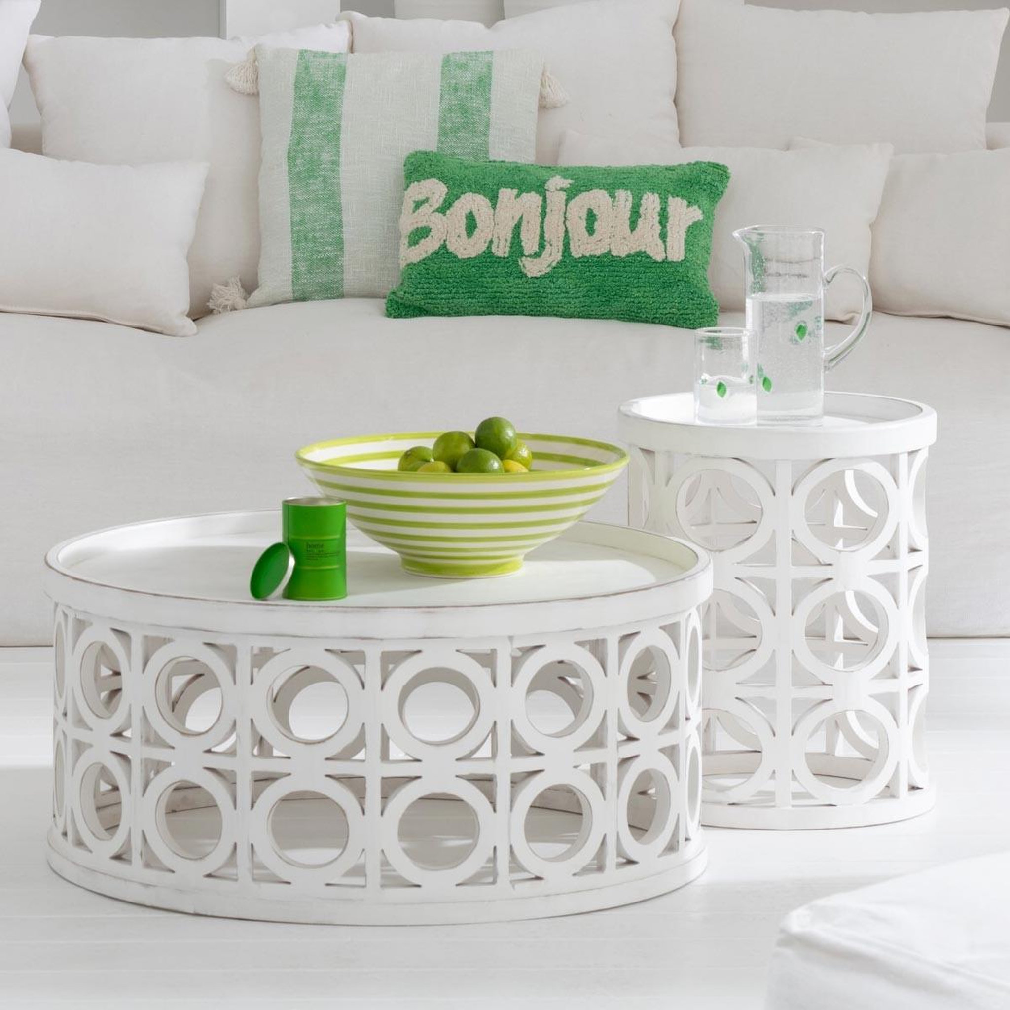 Voir la diapositive 3 : J-LINE Saladier en céramique  granada rayure  40cm vert