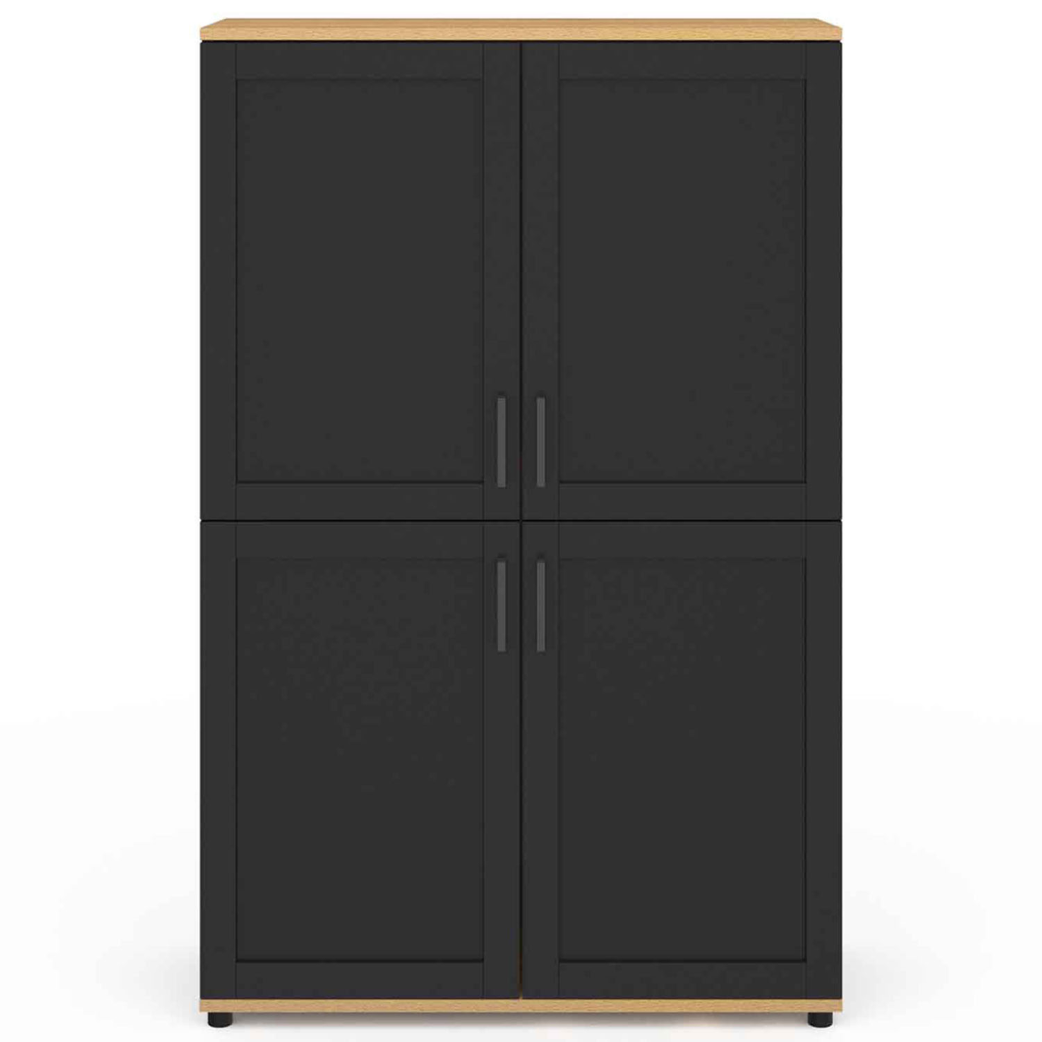 Voir la diapositive 3 : ID MARKET Buffet haut h. 125 cm vito 4 portes noir et bois