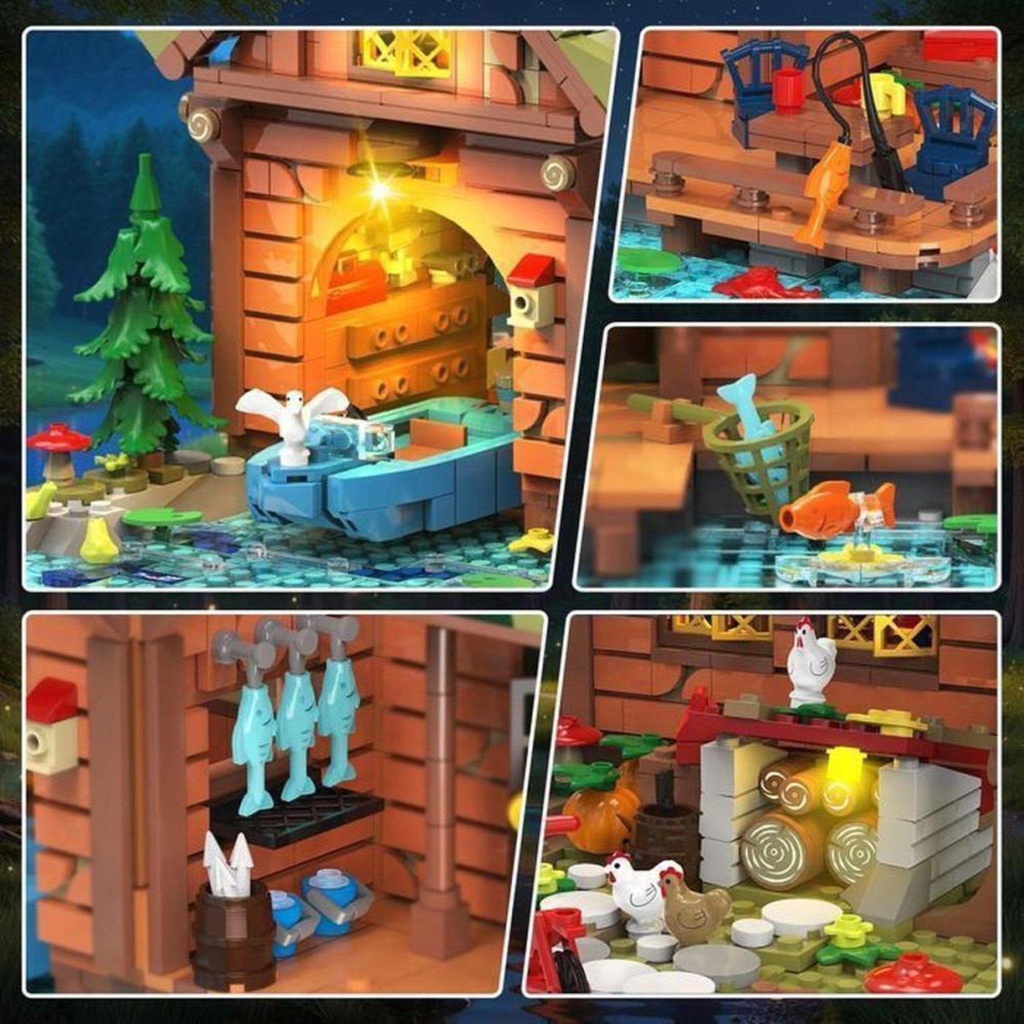 Voir la diapositive 3 : Kit modèle cabane de forêt avec LED, chalet miniature 2 423 pièces, briques emboîtables