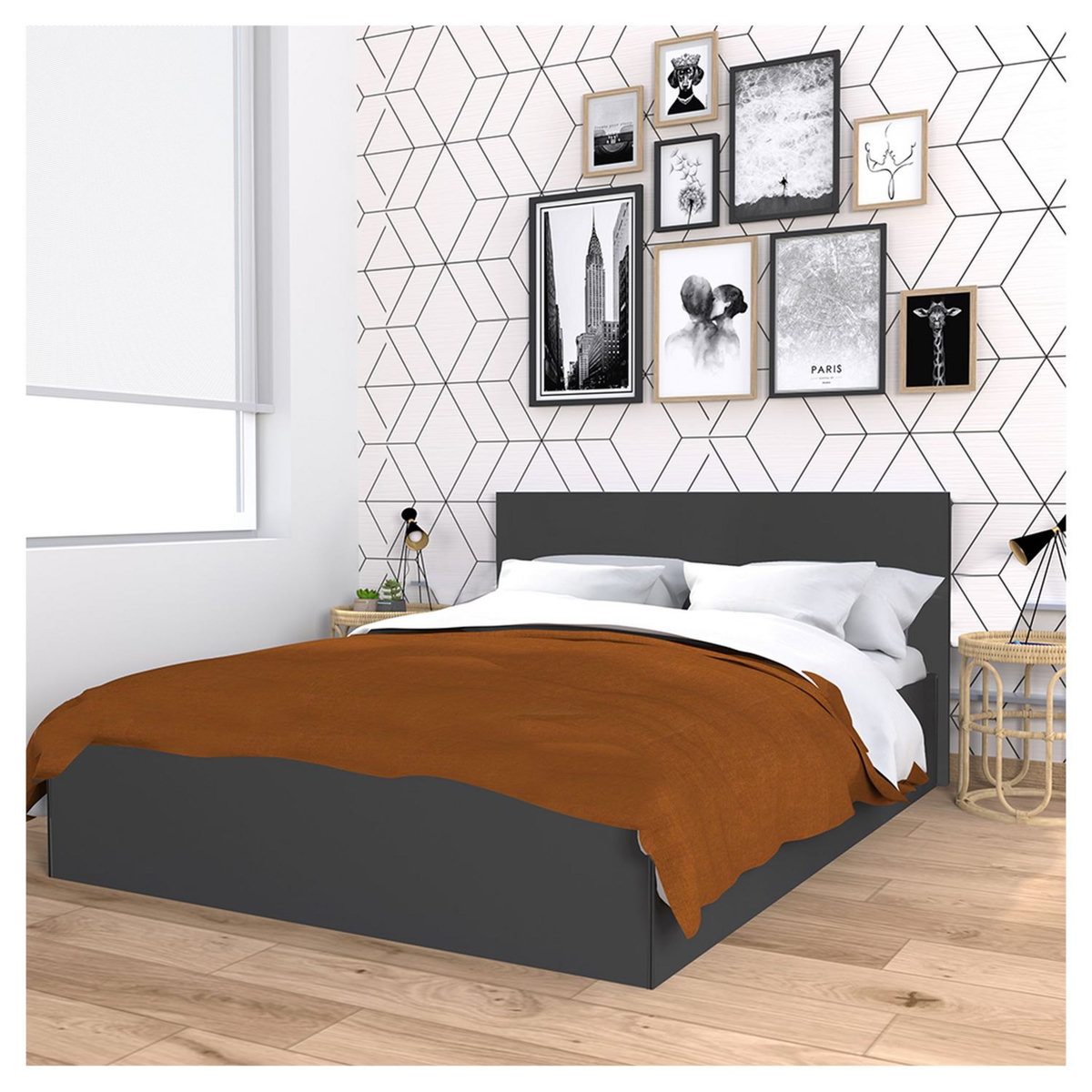 Lit coffre avec sommier relevable et tête de lit 160x200 cm MADRID