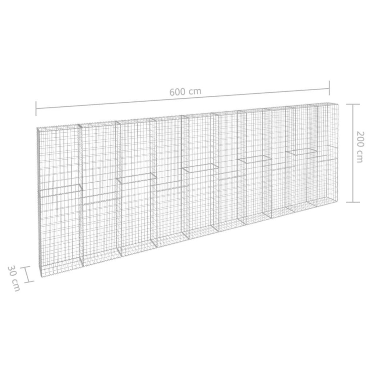 VIDAXL Mur a gabion avec couvercles Acier galvanise 600x30x200 cm