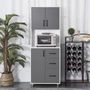 Voir la diapositive 2 : HOMCOM HOMCOM Armoire de cuisine multi-rangements 2 + 1 porte 3 tiroirs + grand plateau dim. 60L x 40l x 150H cm bicolore gris blanc