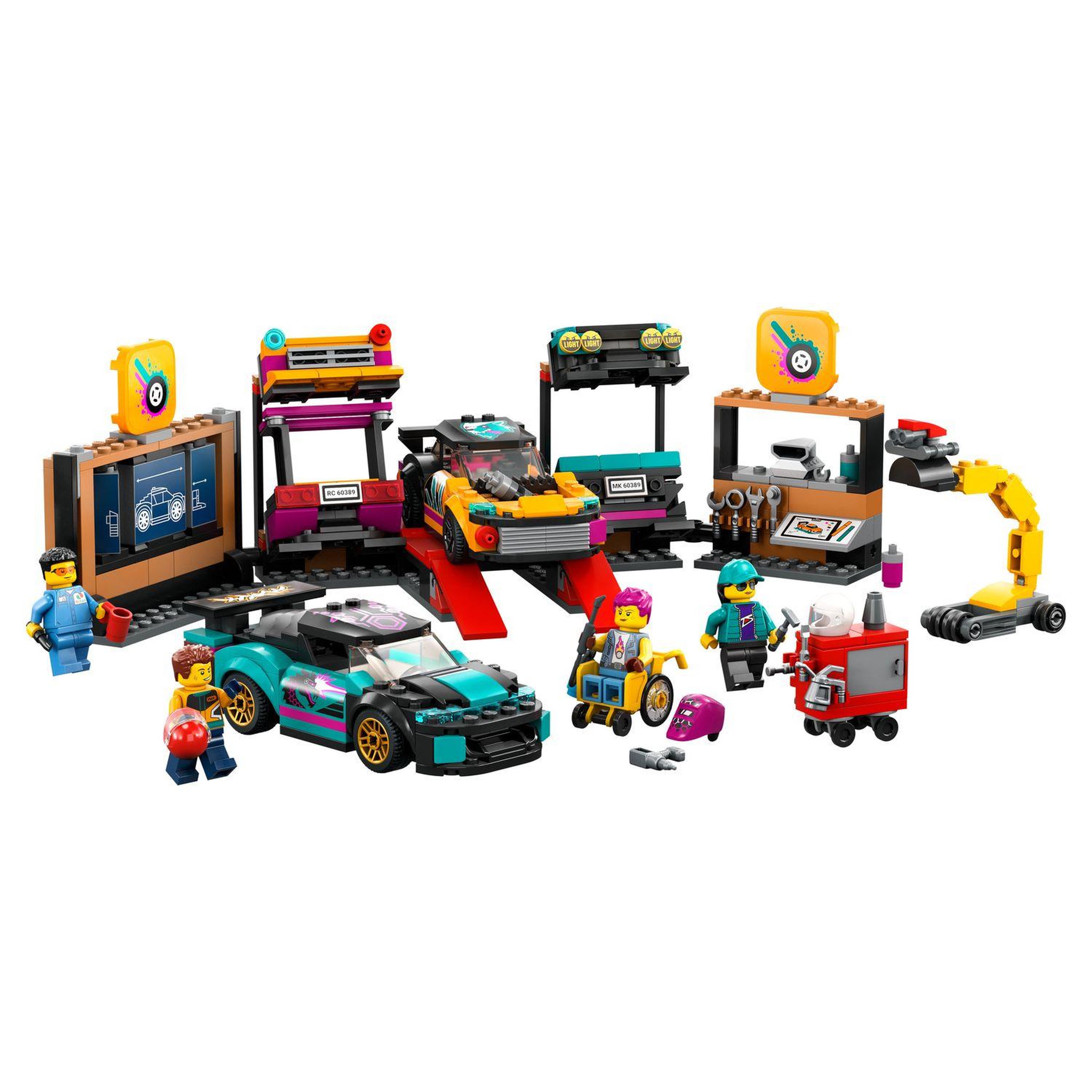 Voir la diapositive 3 : LEGO City 60389 Le garage de customisation, Jouet avec 2 Voitures, Atelier Automobile et 4 Minifigurines
