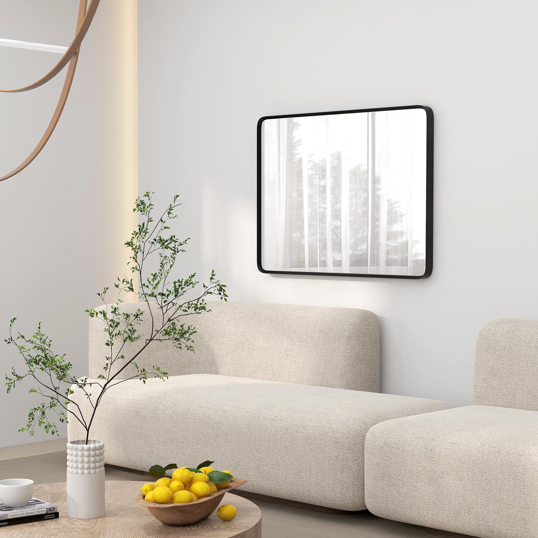Voir la diapositive 2 : HOMCOM Miroir rectangulaire mural 91,4 x 61 cm cadre en aluminium style minimaliste décoration noir