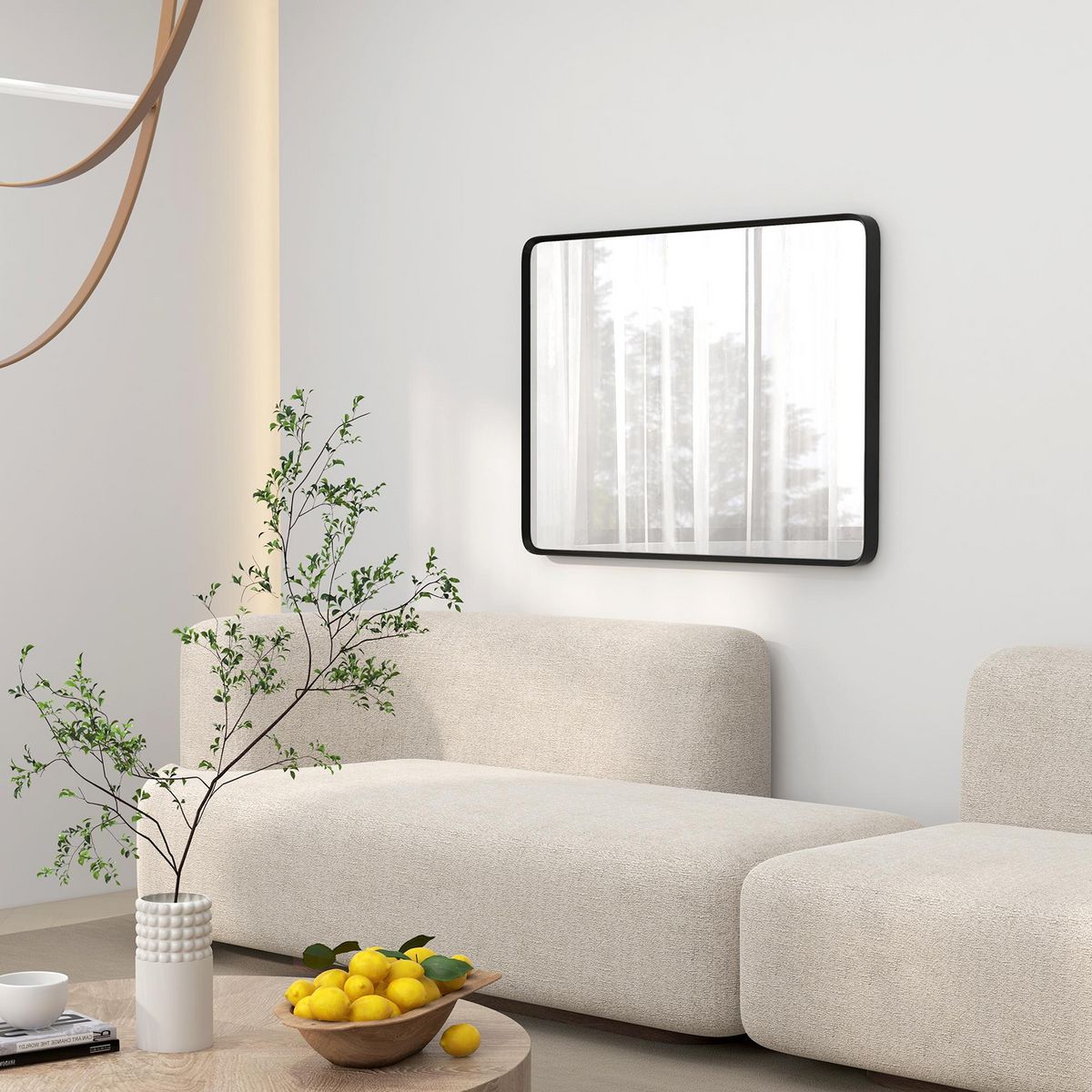 HOMCOM Miroir rectangulaire mural 91,4 x 61 cm cadre en aluminium style minimaliste décoration noir