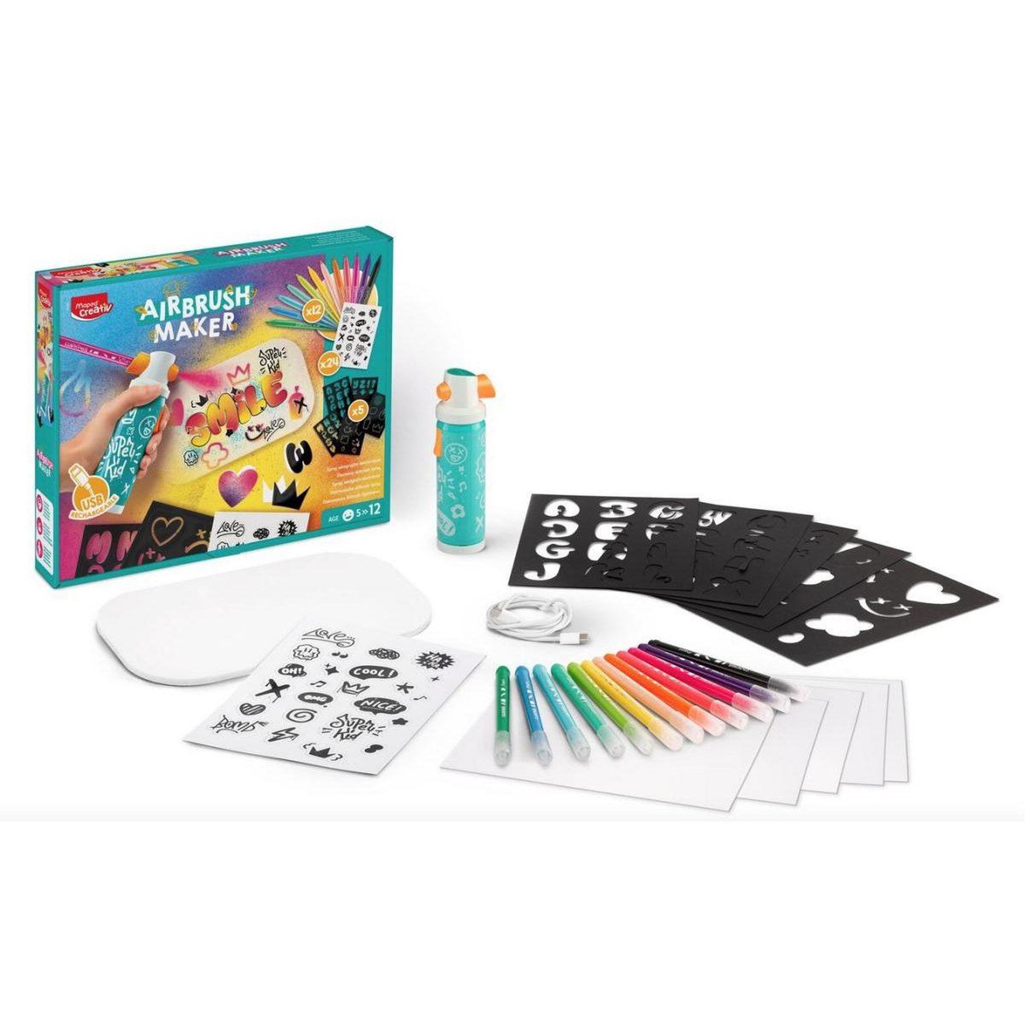 Voir la diapositive 2 : MAPED Airbrush maker - coffret aerographe pour enfant