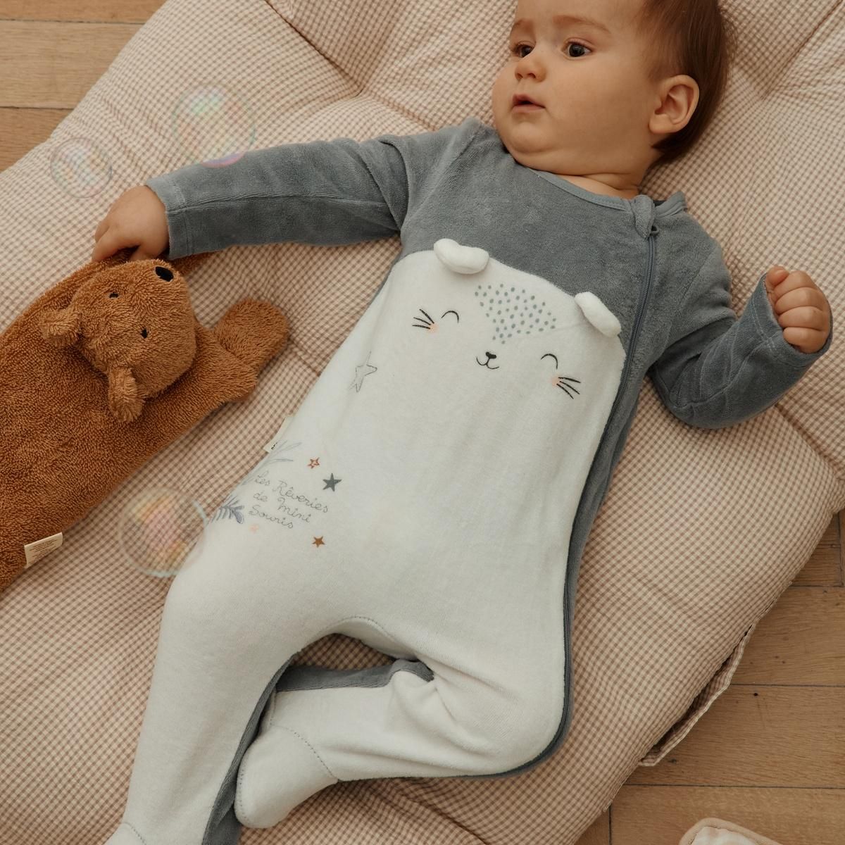 Petit Béguin Pyjama bébé en velours ouverture zippée Rêverie