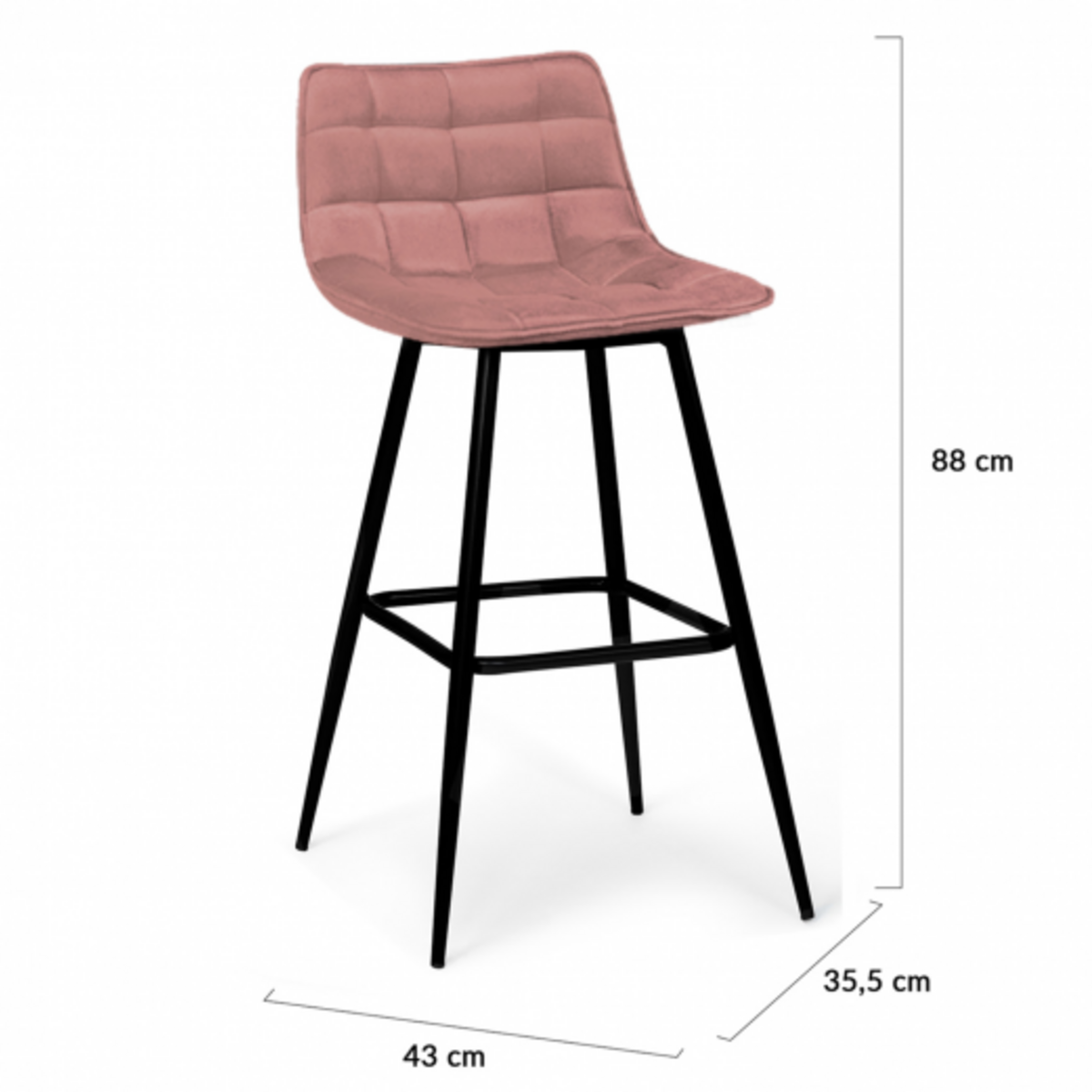 ID MARKET Lot de 4 tabourets de bar MADY en velours mix color pastel bleu, gris clair, gris foncé, rose