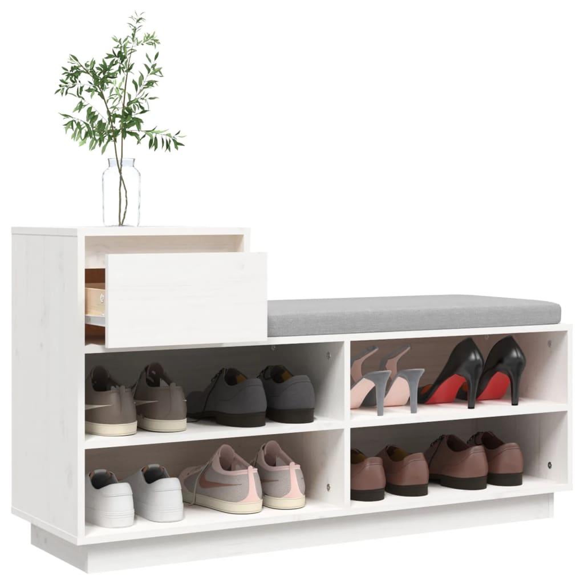 Voir la diapositive 5 : VIDAXL Armoire a chaussures Blanc 110x34x61 cm Bois de pin massif