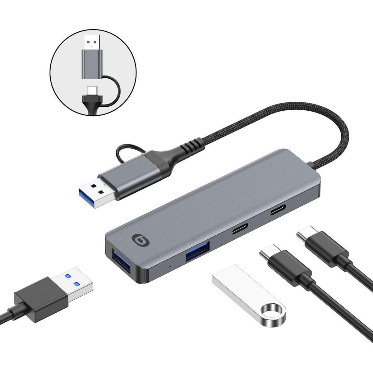 ESSENTIEL B Hub 4 en 1 x2 USB-A + x2 USB-C