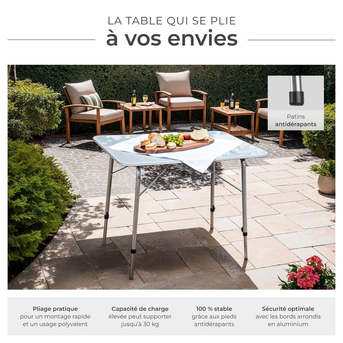 tectake Table de camping pliable gris