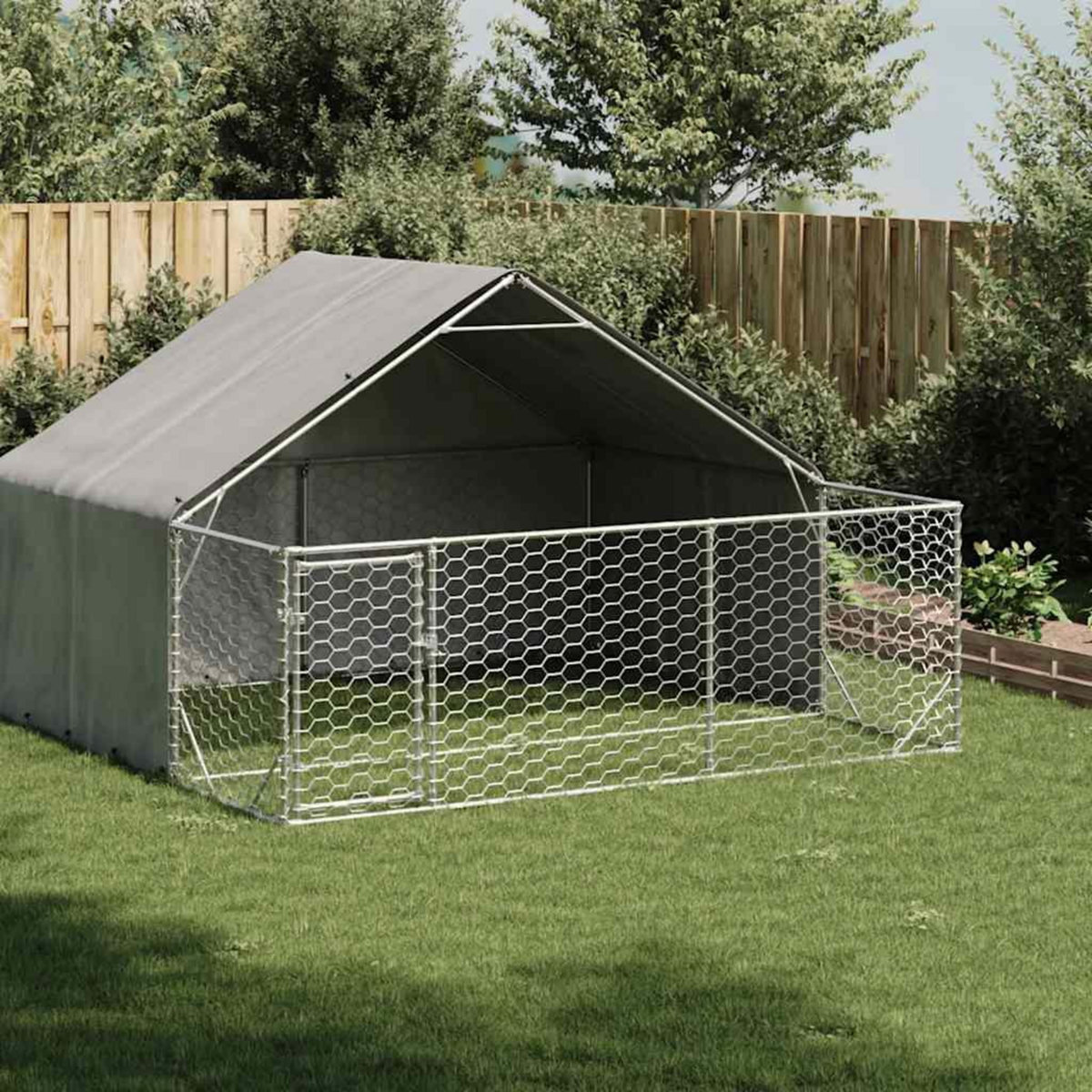 VIDAXL Niche d'exterieur pour chien enclos 3x3x1,9 m acier galvanise