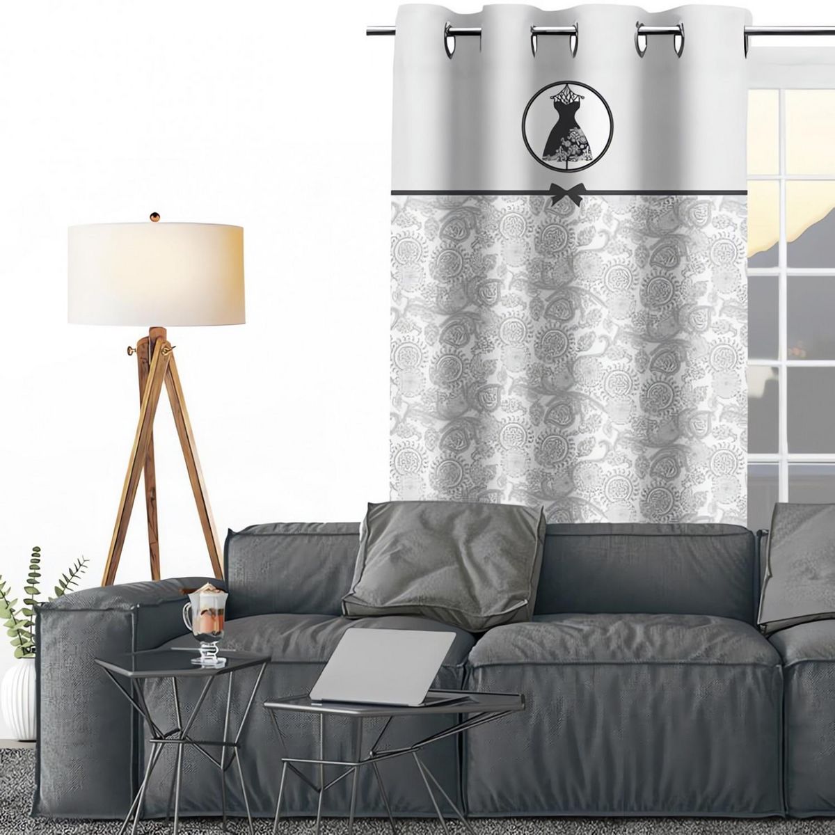 SOLEIL D'OCRE Rideau à oeillets pur coton 135x250 cm BLACK DRESS, par Soleil d'ocre