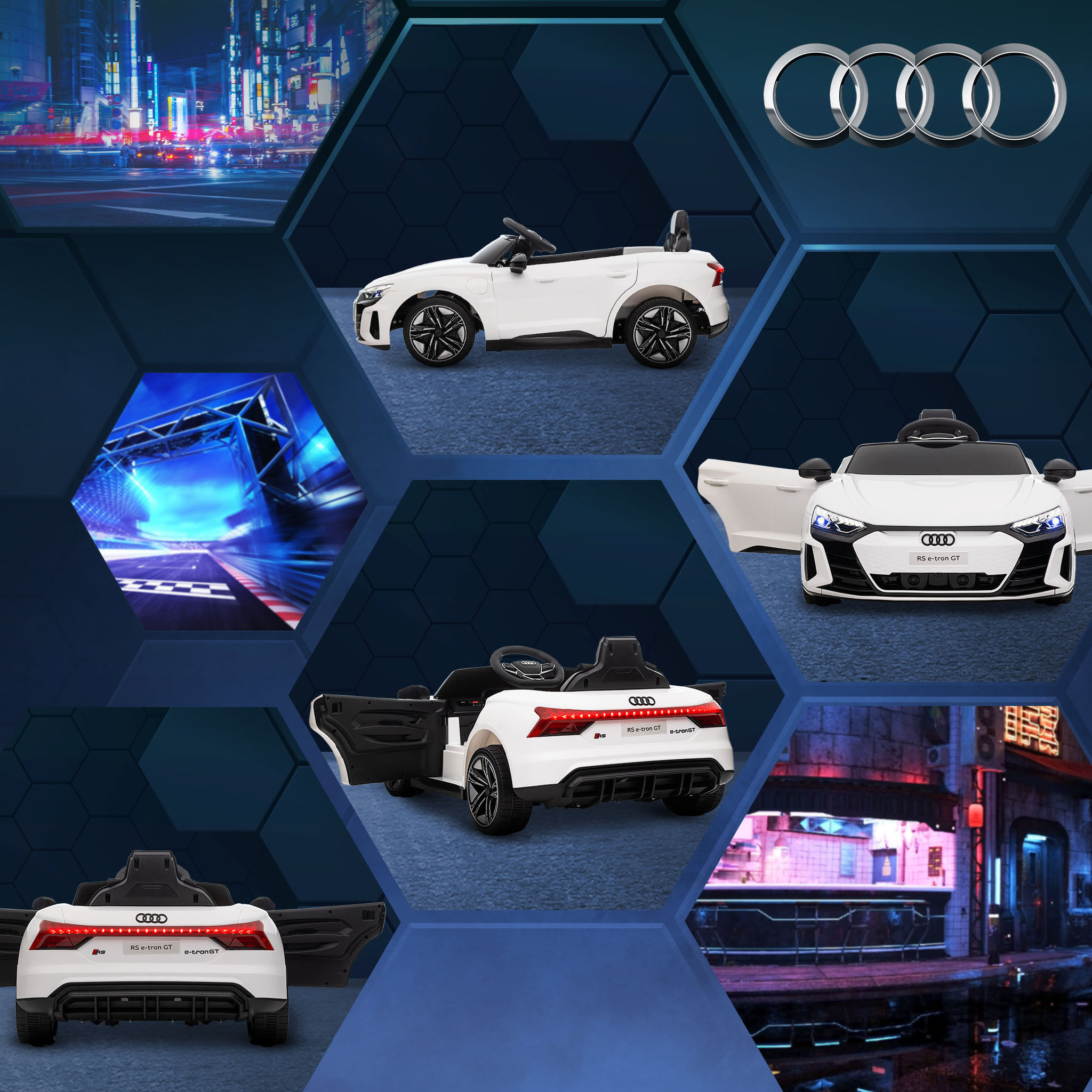 Voir la diapositive 4 : HOMCOM Véhicule électrique enfant Audi RS e-tron GT V. max. 5 Km/h télécommande effets sonores + lumineux blanc