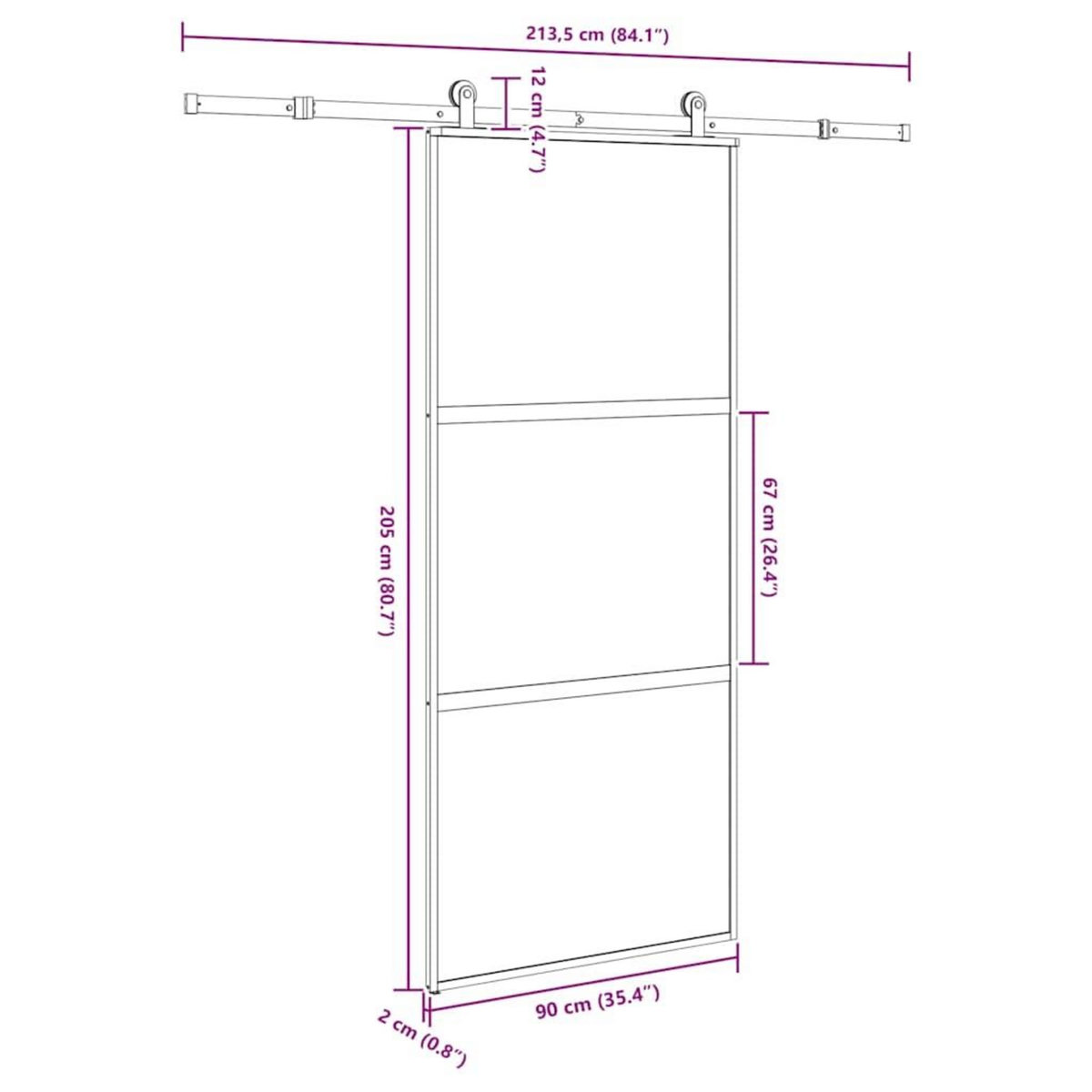 VIDAXL Porte coulissante kit de quincaillerie trempe verre aluminium