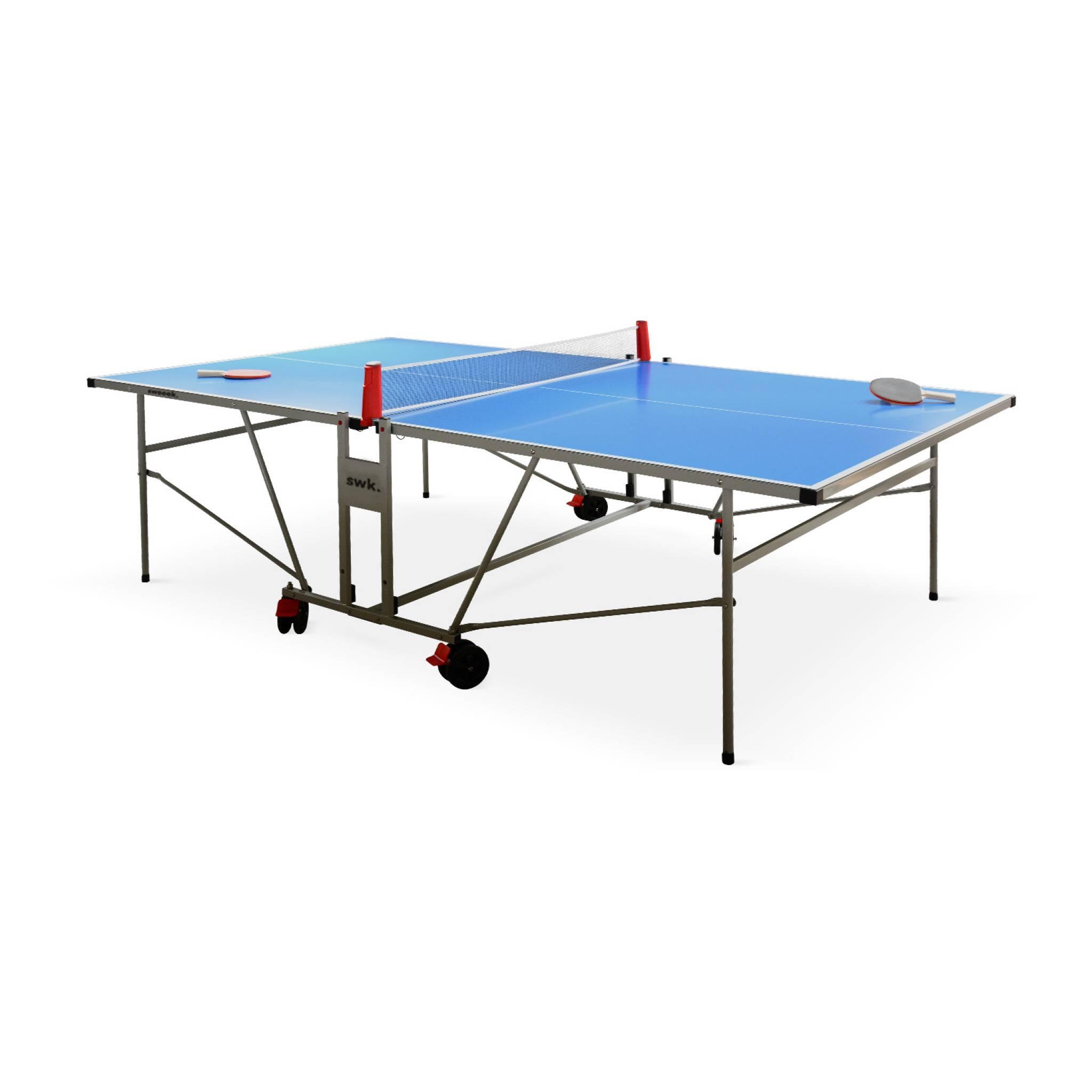 Voir la diapositive 5 : SWEEEK Table de ping pong OUTDOOR. avec 2 raquettes et 3 balles. pour utilisation extérieure + Housse en PVC