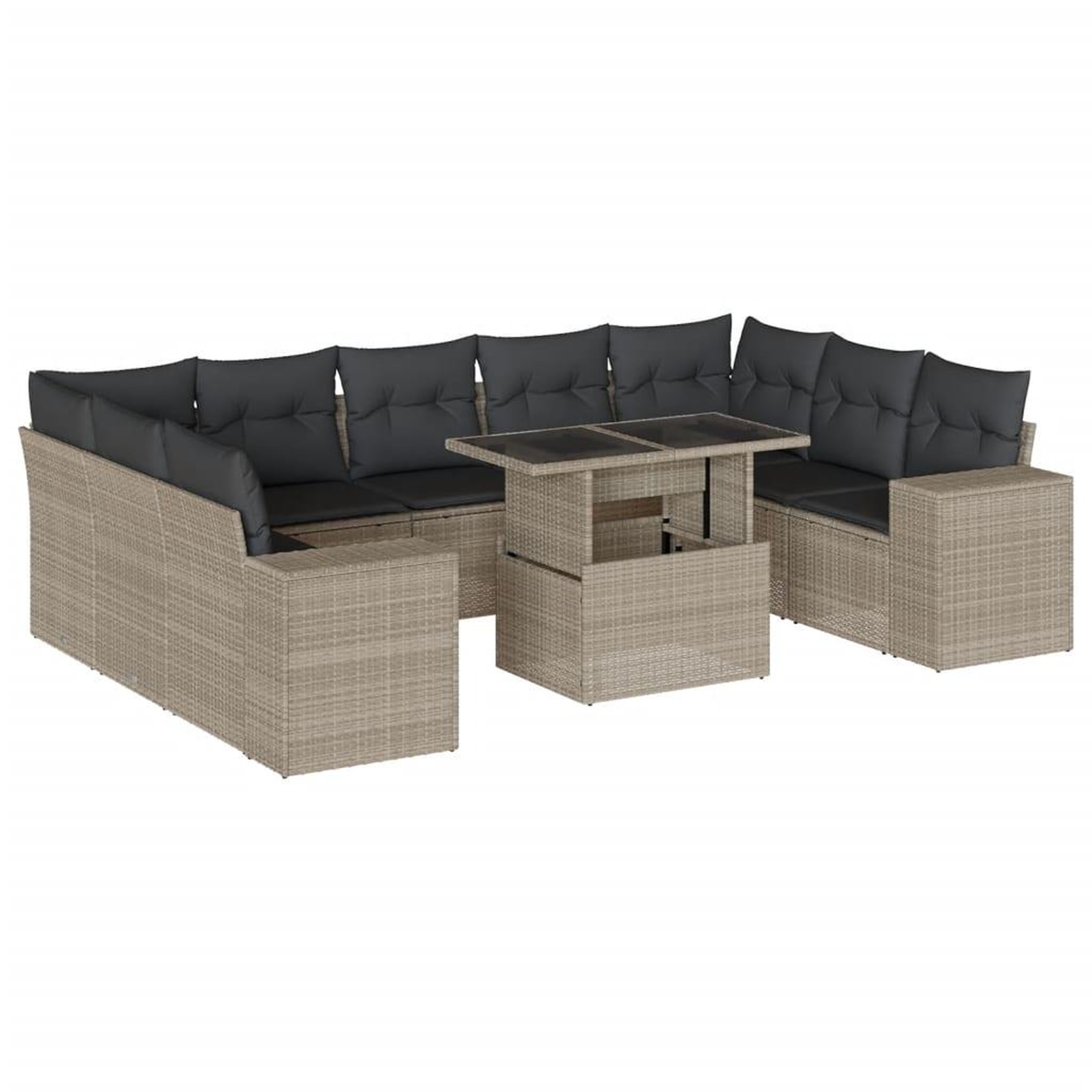 Voir la diapositive 2 : VIDAXL Salon de jardin avec coussins 10 pcs gris clair resine tressee