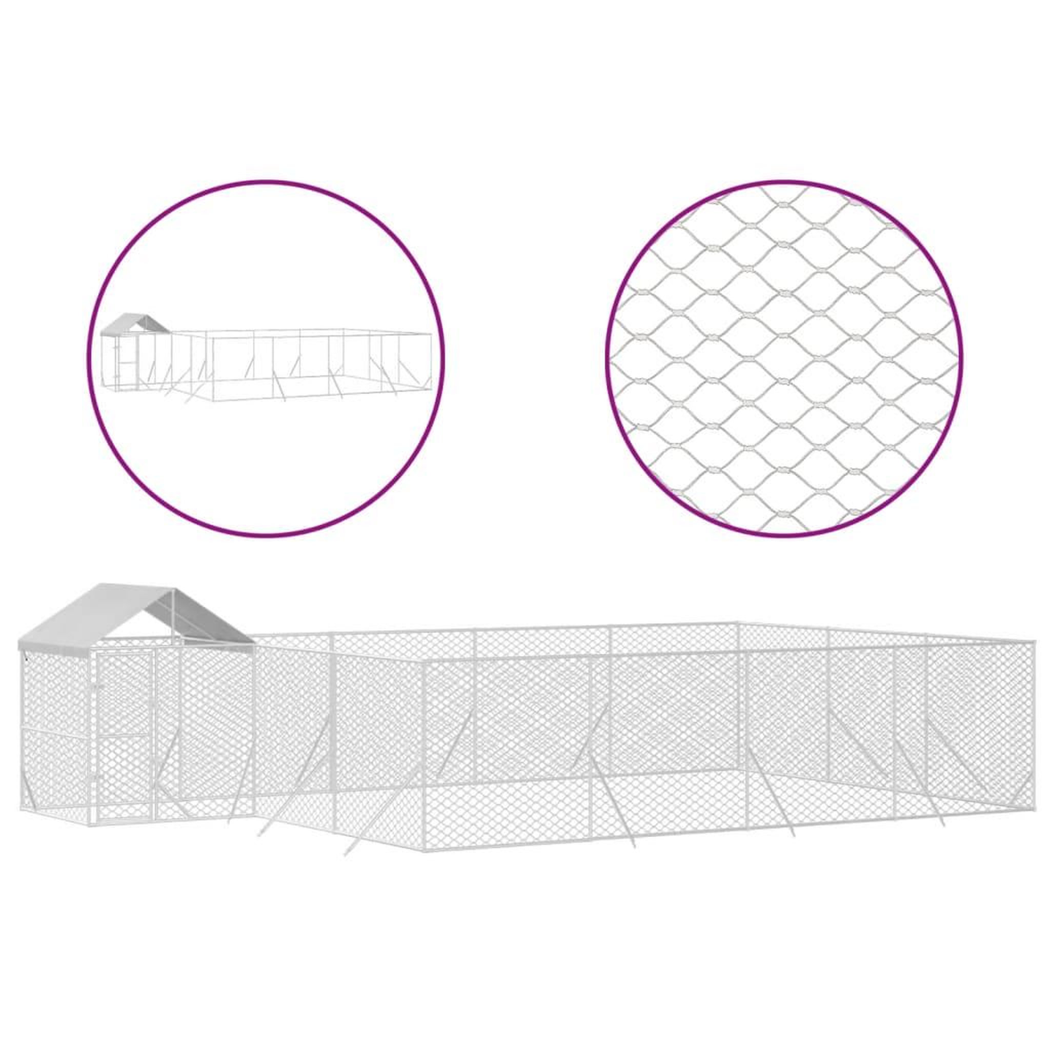 Voir la diapositive 2 : VIDAXL Chenil d'exterieur pour chiens avec toit argente 10x6x2,5 m