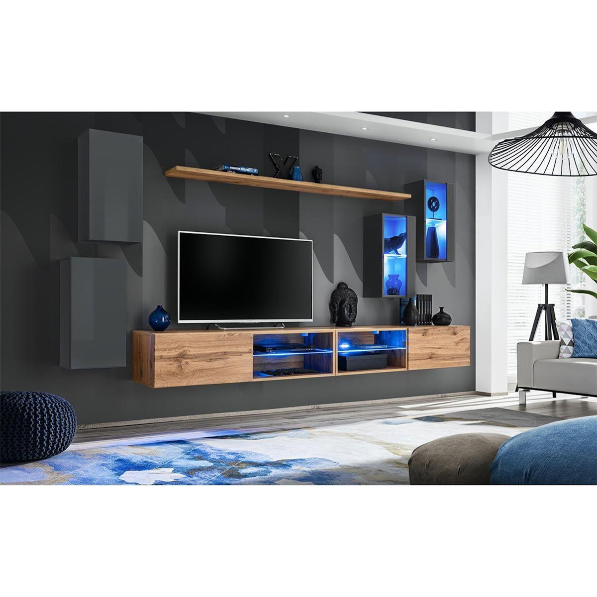 Paris Prix Ensemble Meuble TV  Switch XXV  280cm Gris & Naturel