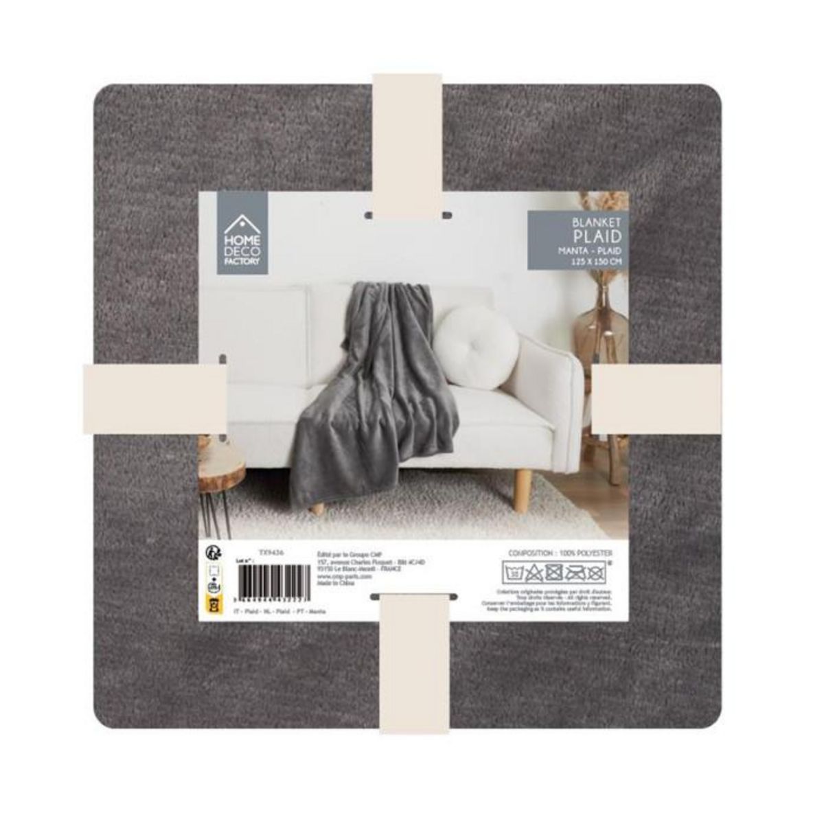 Paris Prix Plaid Flanelle  Cocooning  125x150cm Gris