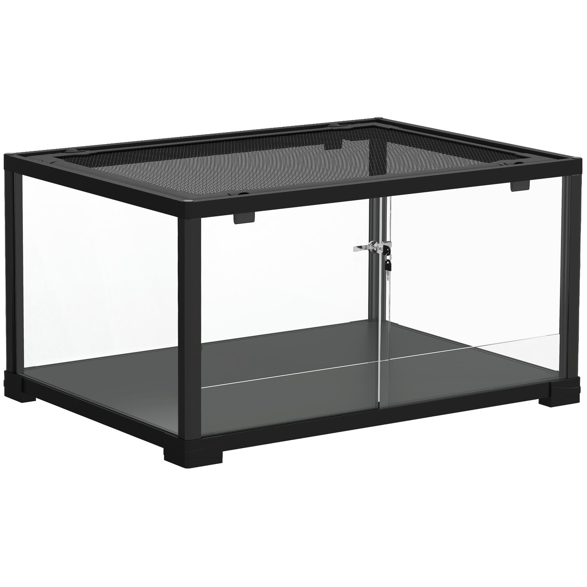 PAWHUT Terrarium 86L - toit maillé et porte coulissante verrouillable - 50x30x35cm - alu noir verre
