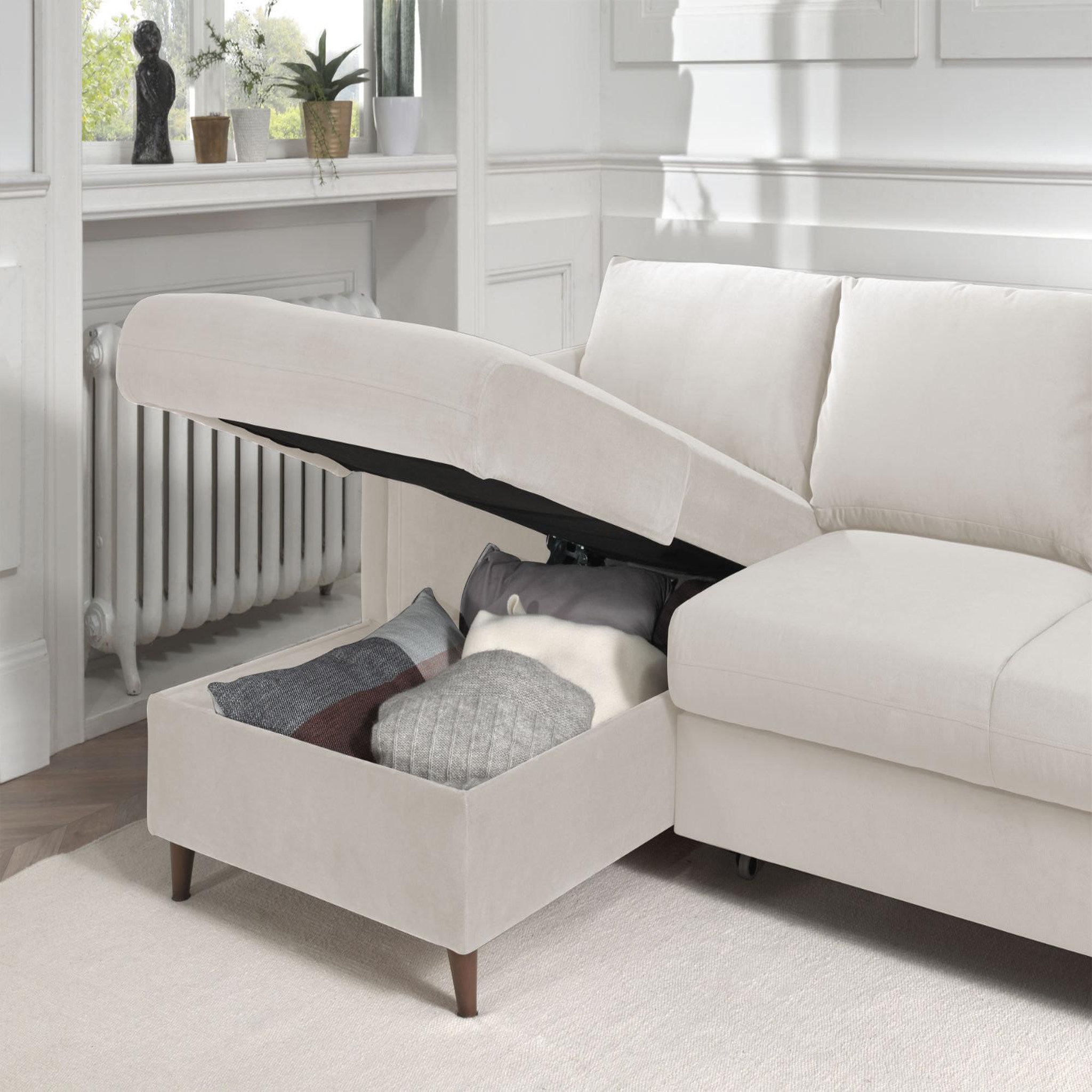 Voir la diapositive 4 : BEST MOBILIER Brooke - canapé d'angle gauche - convertible avec coffre - 4 places - en velours