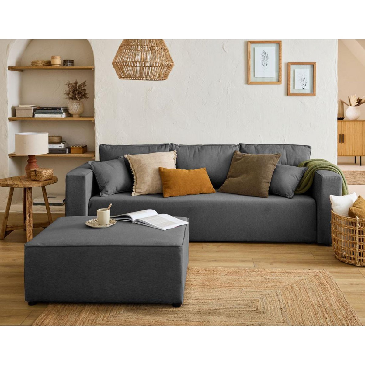 BEST MOBILIER Topaze - canapé 3 places - convertible avec coffre - en tissu