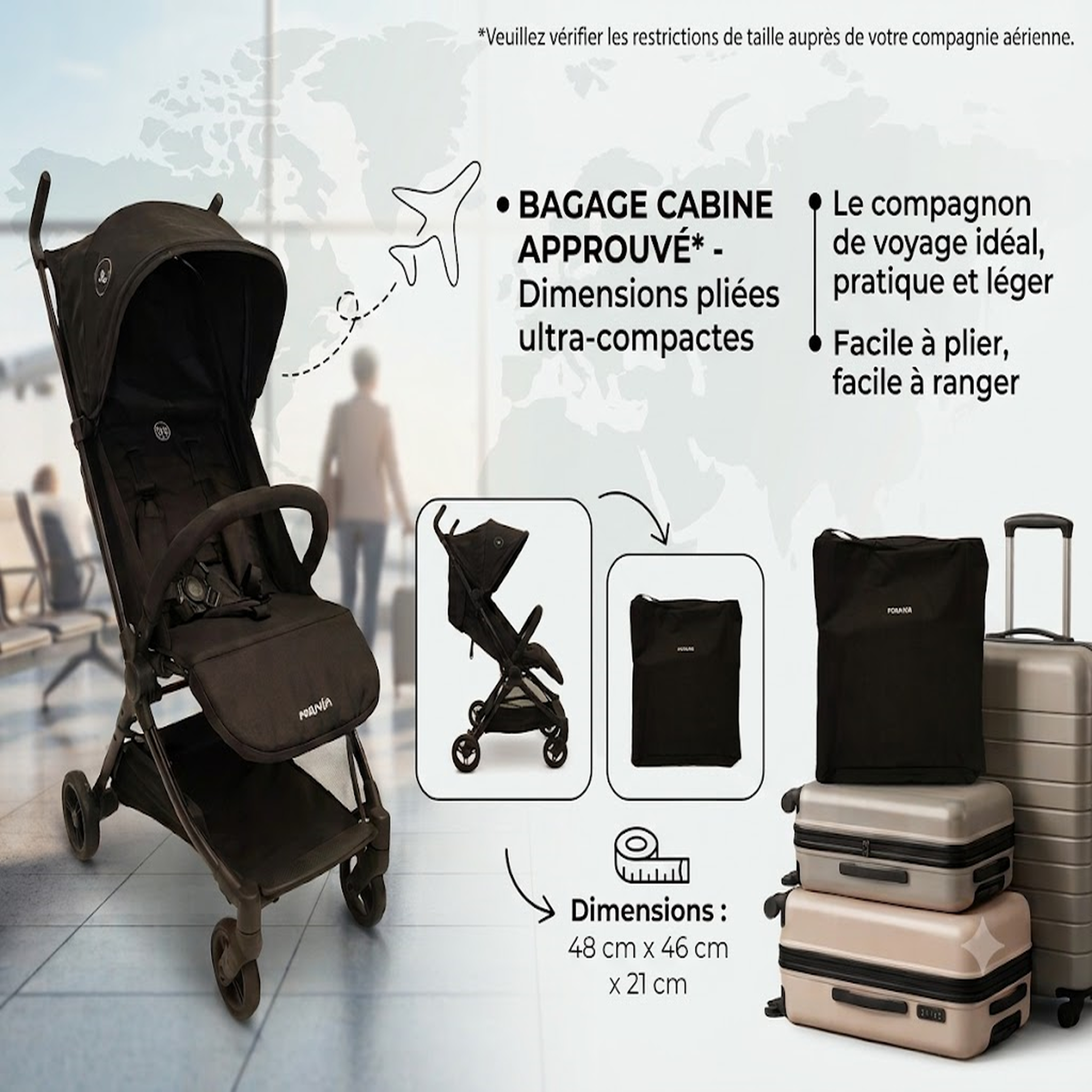 Voir la diapositive 4 : NANIA Nania, poussette ultra-compacte, babyjet (0 à 15 kg) homologuée cabine avion, dossier inclinable, sac de transport inclus