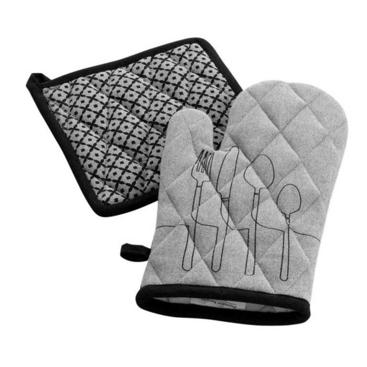 Paris Prix Gant & Manique Coton  Cuisiline  28cm Gris Chiné