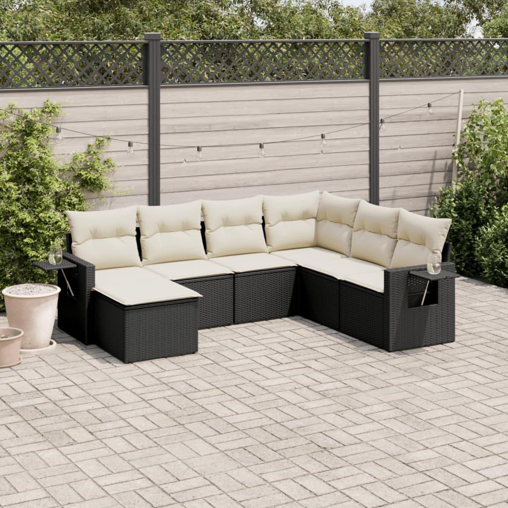 VIDAXL Salon de jardin 7 pcs avec coussins noir resine tressee