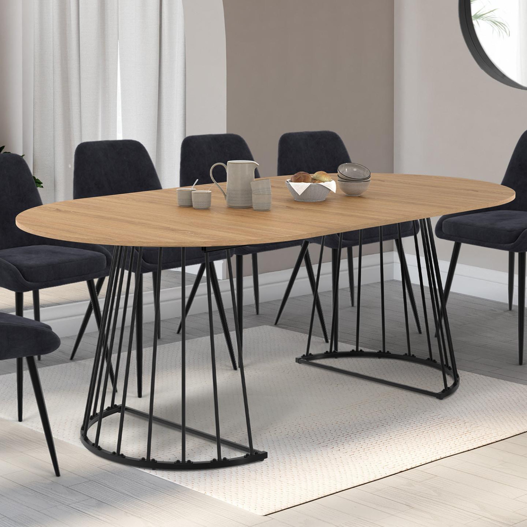 Voir la diapositive 2 : ID MARKET Table à manger extensible ronde yuna 4-10 personnes bois et noir 110 - 200 cm