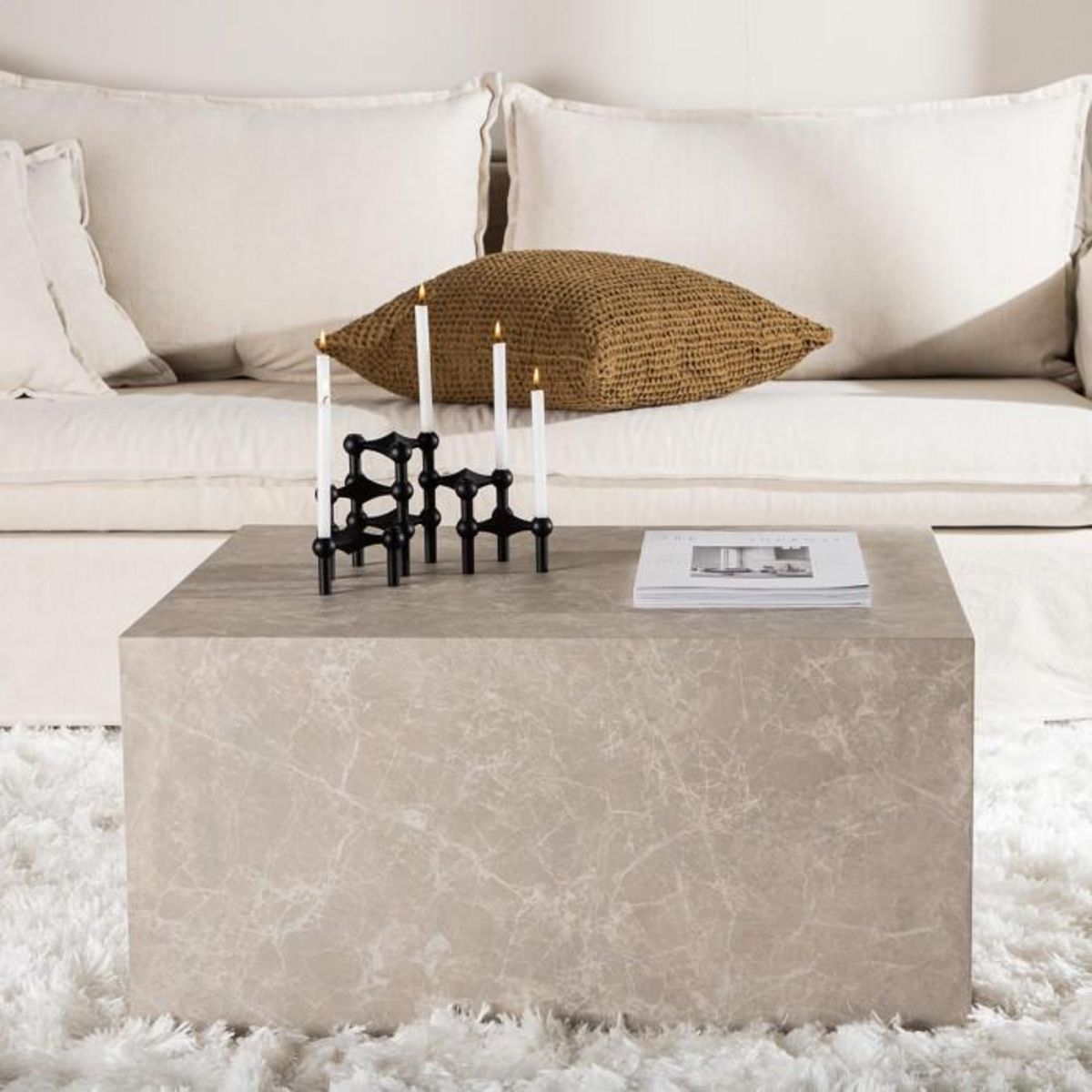 Paris Prix Table Basse Imitation Marbre  York  80cm Beige