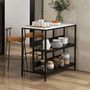 Voir la diapositive 2 : HOMCOM Îlot central de cuisine - 2 étagères, plateau - dim. 100L x 50l x 90H cm -  châssis acier panneaux noirs plateau aspect marbre blanc